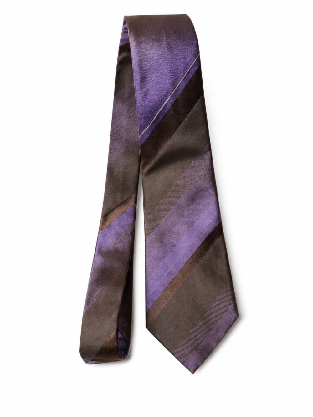 Gianfranco Ferré Silk Tie – Brown & Purple Diagonal Stripe – 3.25" Classic Width - Picture 5 of 6